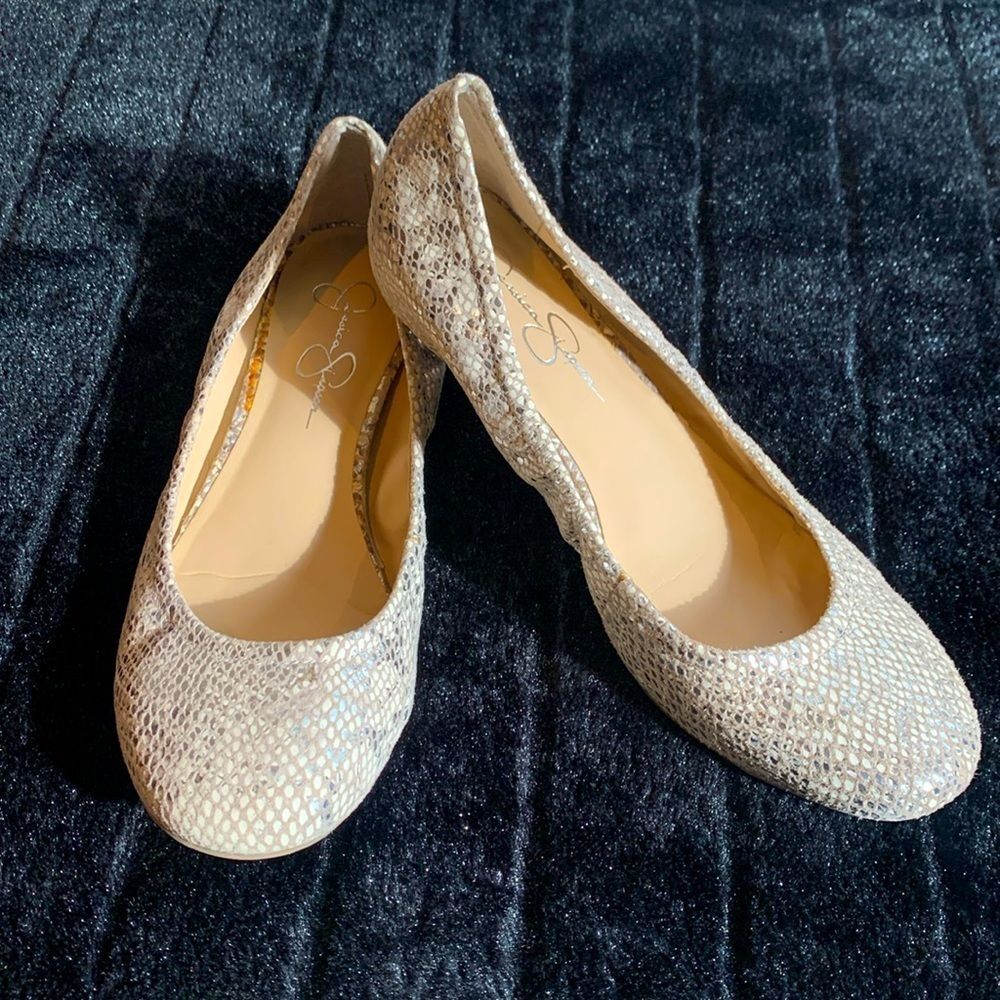 Jessica Simpson Angelique Cream Ivory Leather Python Ballet Flat Size 8